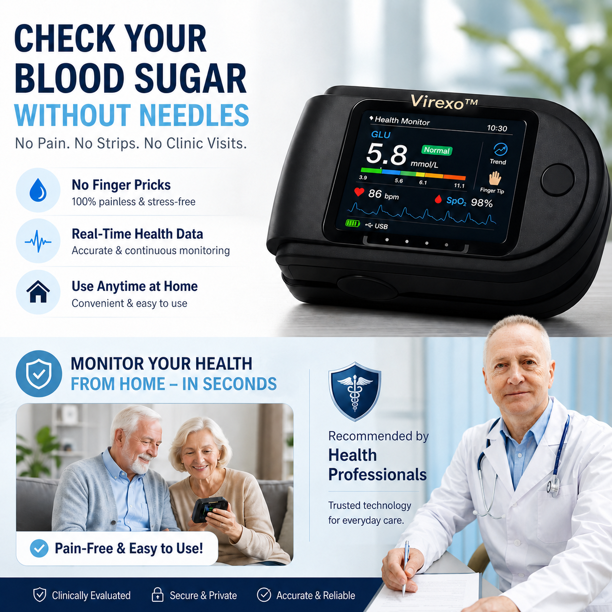 Non-Invasive Blood Sugar Monitor for Simple Daily Health Tracking