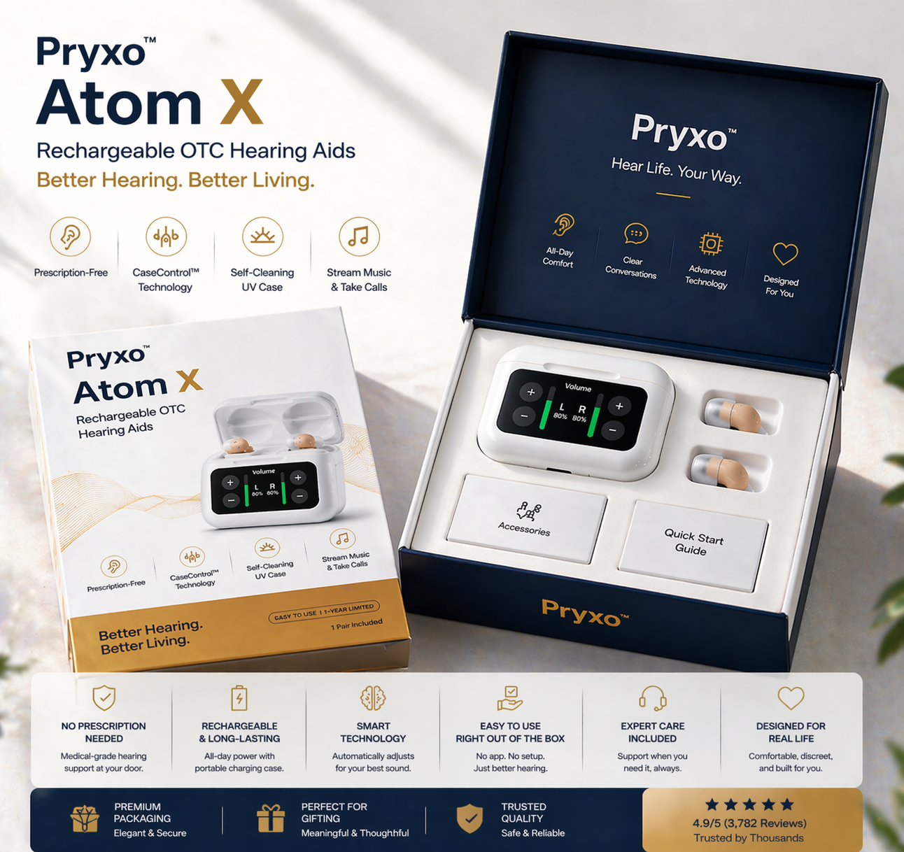 Pryxo "Invisible" noise-canceling hearing aids