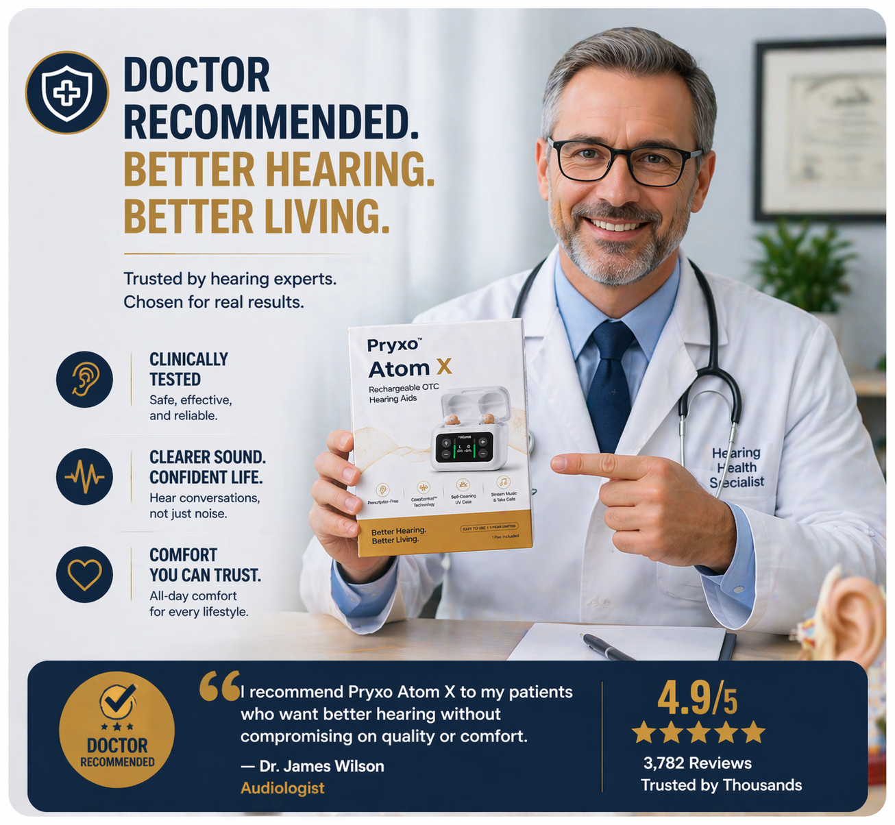 Pryxo "Invisible" noise-canceling hearing aids