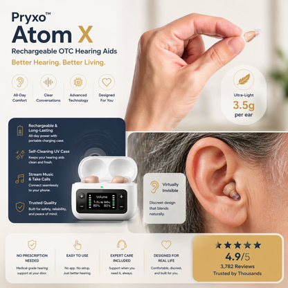Pryxo "Invisible" noise-canceling hearing aids
