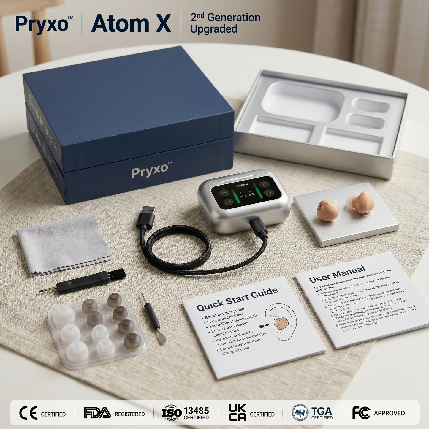 Pryxo "Invisible" noise-canceling hearing aids