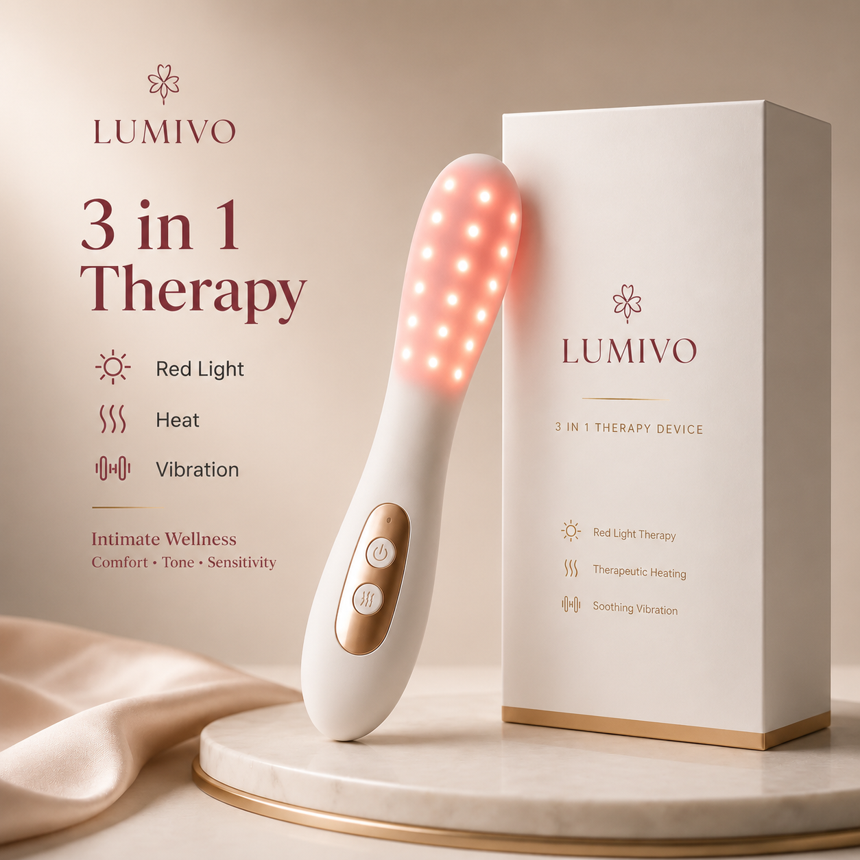 Lumivo Intimate Wellness Wand — 3-in-1 Red Light, Heat & Vibration for Women